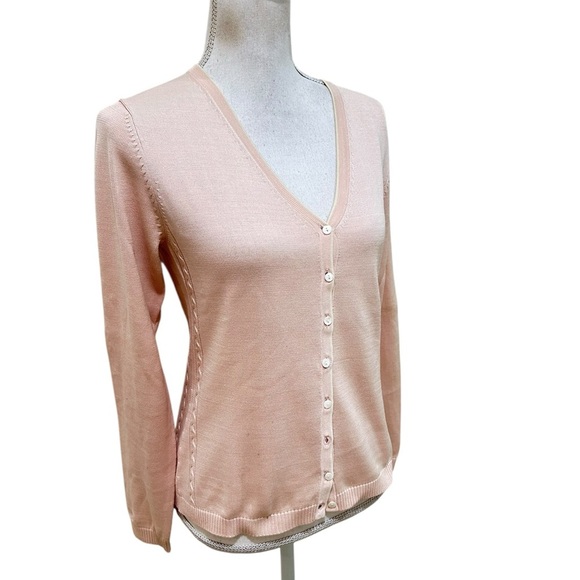 Brooks Brothers Light blush silk blend v neck button down cardigan Sweater small - Picture 2 of 9